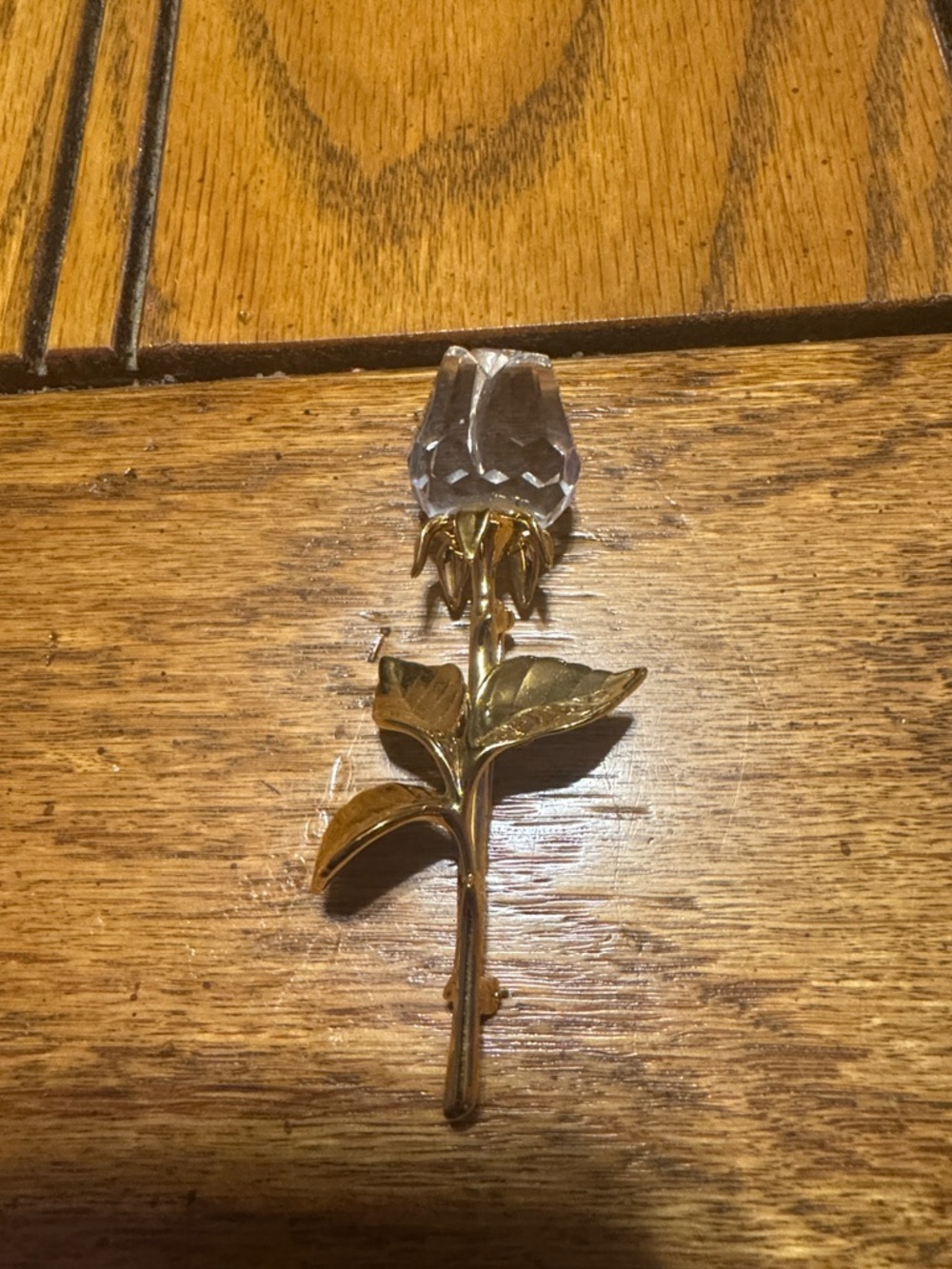 Gold Rose Brooch with Clear Crystal Bloom